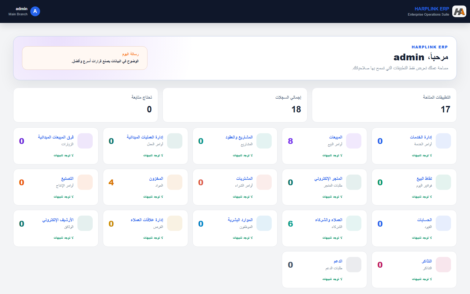 لوحة المؤشرات في HArplink ERP