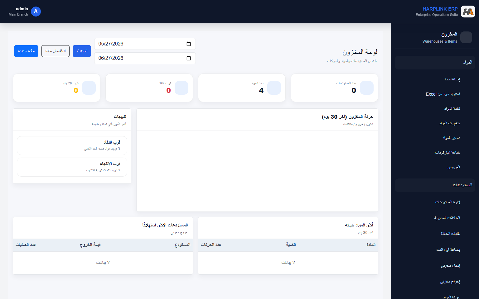 إدارة المخزون في HArplink ERP